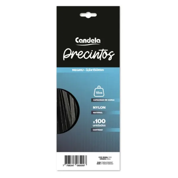 Bolsa Precintos 100U CANDELA 3.6 X 150mm Negro