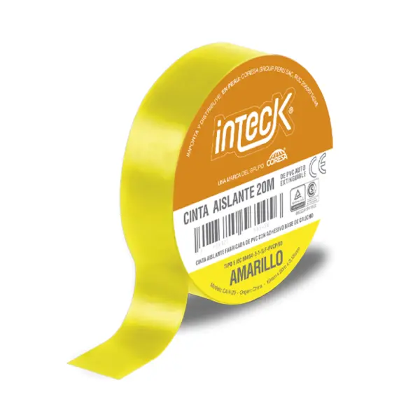 Cinta Aisladora INTECK De PVC Autoextinguible 5mts Amarilla