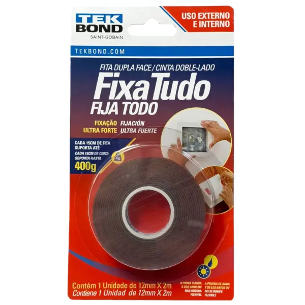 Cinta Doble Faz TEKBOND 12mm X 2Mts Acrilica Ext.