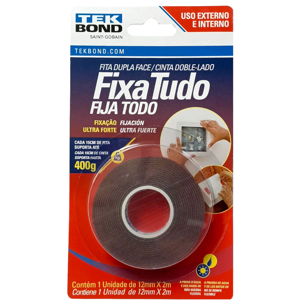 Cinta Doble Faz TEKBOND 12mm X 2Mts Acrilica Ext.