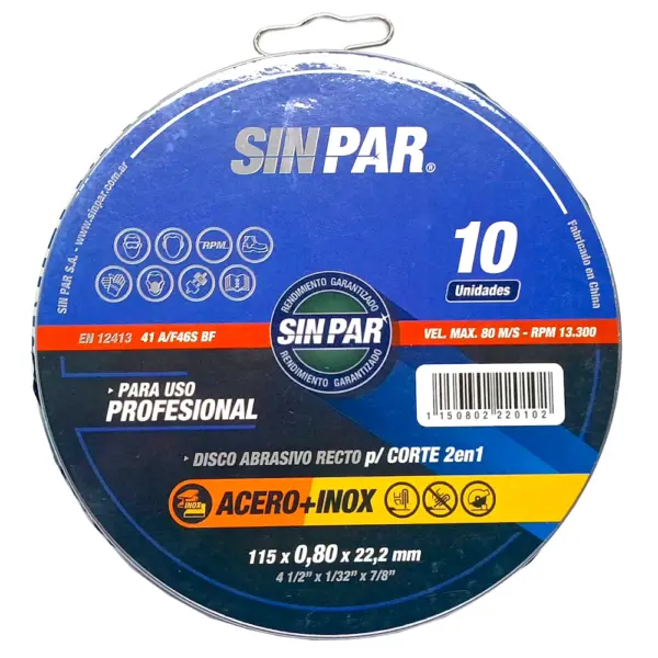Lata X10 Discos De Corte SINPAR 115 X 0.8mm