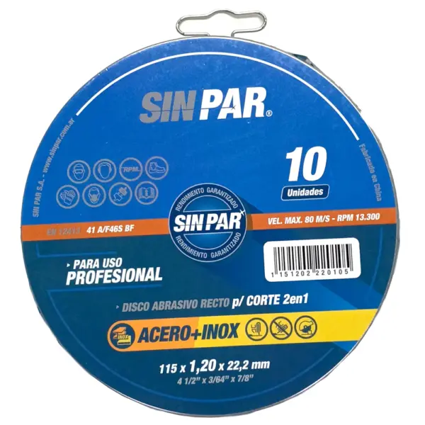 Lata X10 Discos De Corte SINPAR 115 X 1.2mm