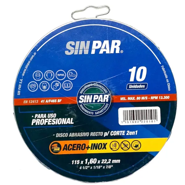 Lata X10 Discos De Corte SINPAR 115 X 1.6mm