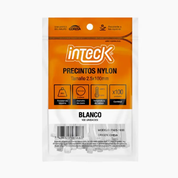 Precinto Nylon MACROLED Blanco 2.5 x 10cm x 100 Unidades