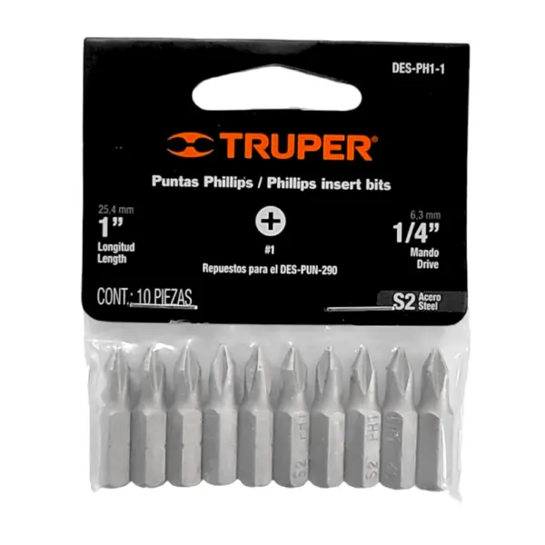 Set 10 Puntas Phillips Para Atornillador PH1 TRUPER 25mm