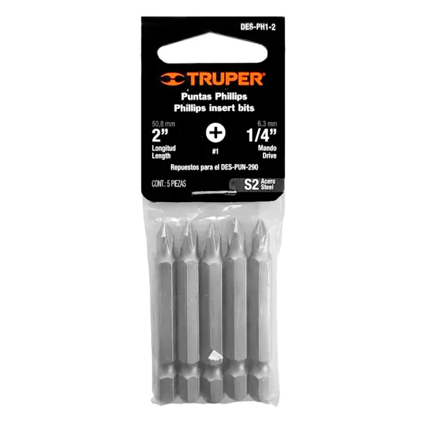 Set 5 Puntas Phillips Para Atornillador PH1 TRUPER 50mm