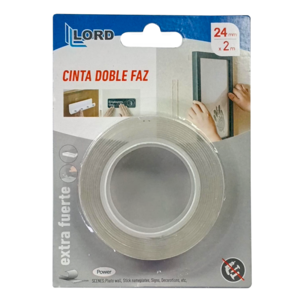 Cinta Doble Faz Transparente LORD 24mm X 2Mts