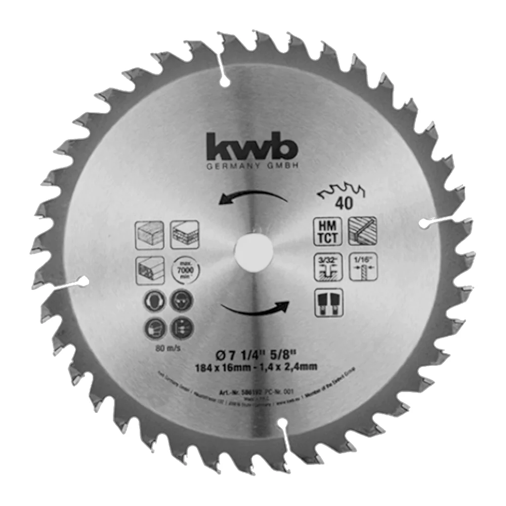 Disco Sierra Circular KWB 184mm x 16mm 40 Dientes - 7 1/4 Pulgadas