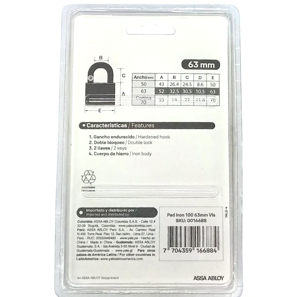 Candado Hierro YALE 100 63mm
