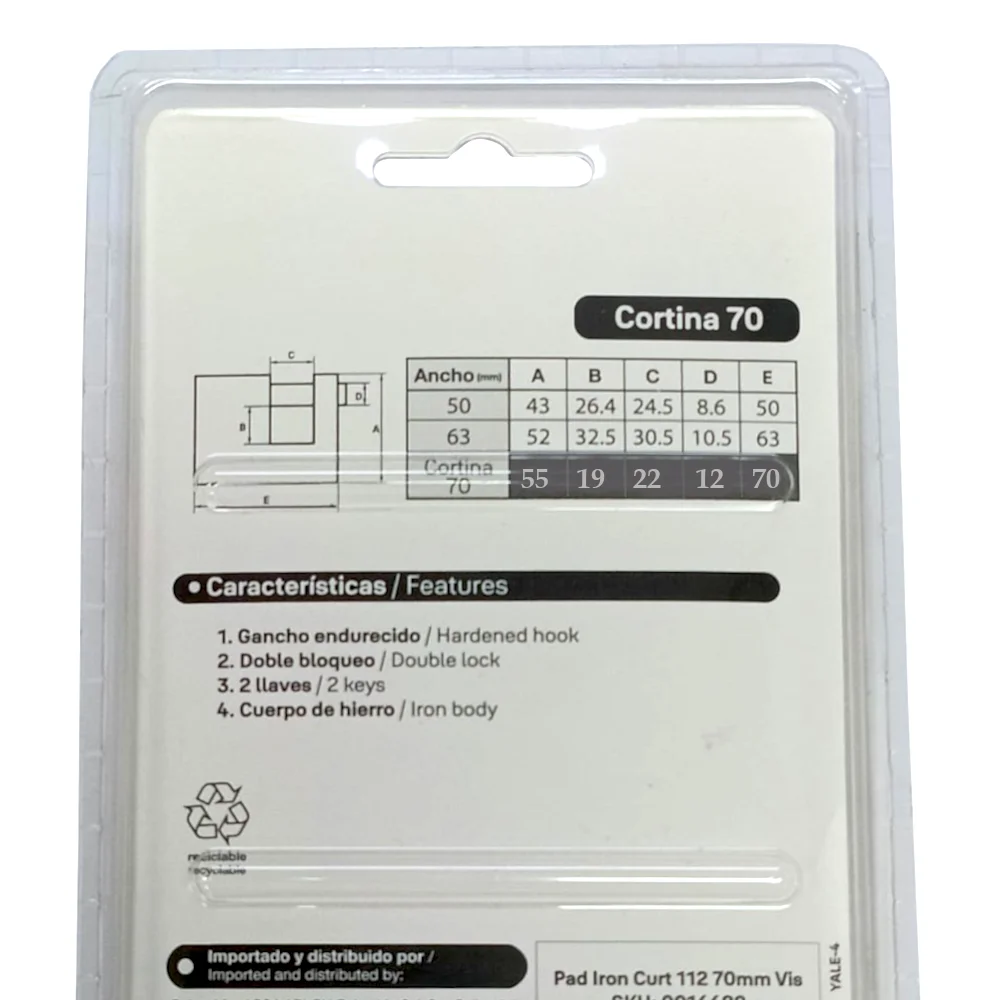 Candado Hierro Cortina YALE 112 70mm