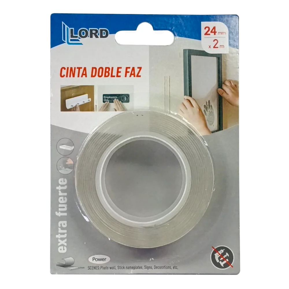 Cinta Doble Faz Transparente LORD 24mm X 2Mts